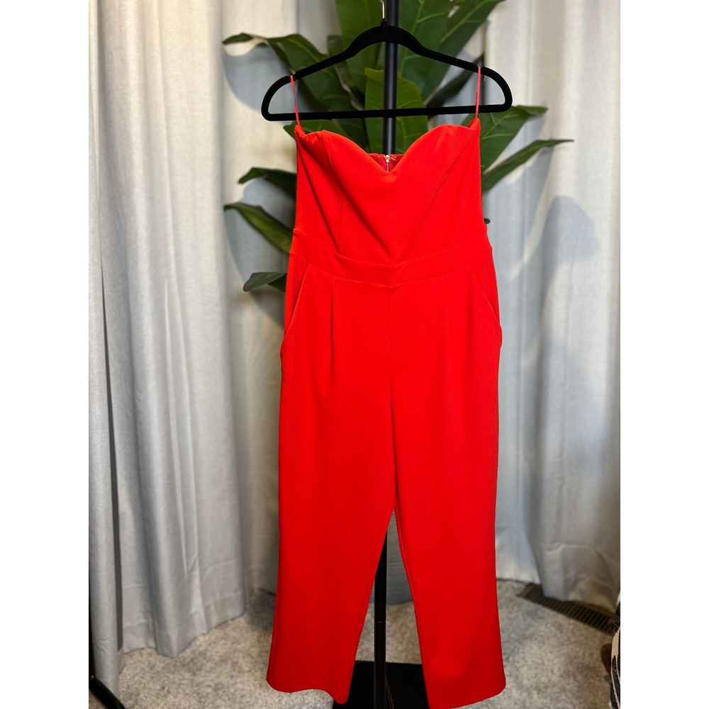 Express Red Strapless Sweetheart Neckline Jumpsuit Petite 10 NWT